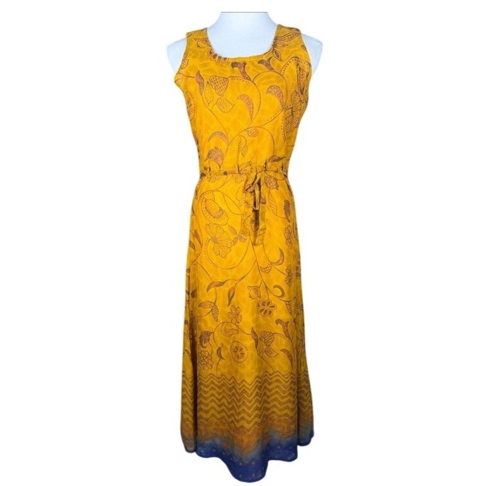 Amilano Collection Womens Mustard Yellow Floral Batik Sleeveless Maxi Dress M